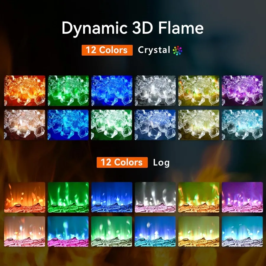 Camino elettrico da incasso a parete da 60 pollici e montato a parete con riscaldatore per camino a colori con fiamma regolabile con telecomando