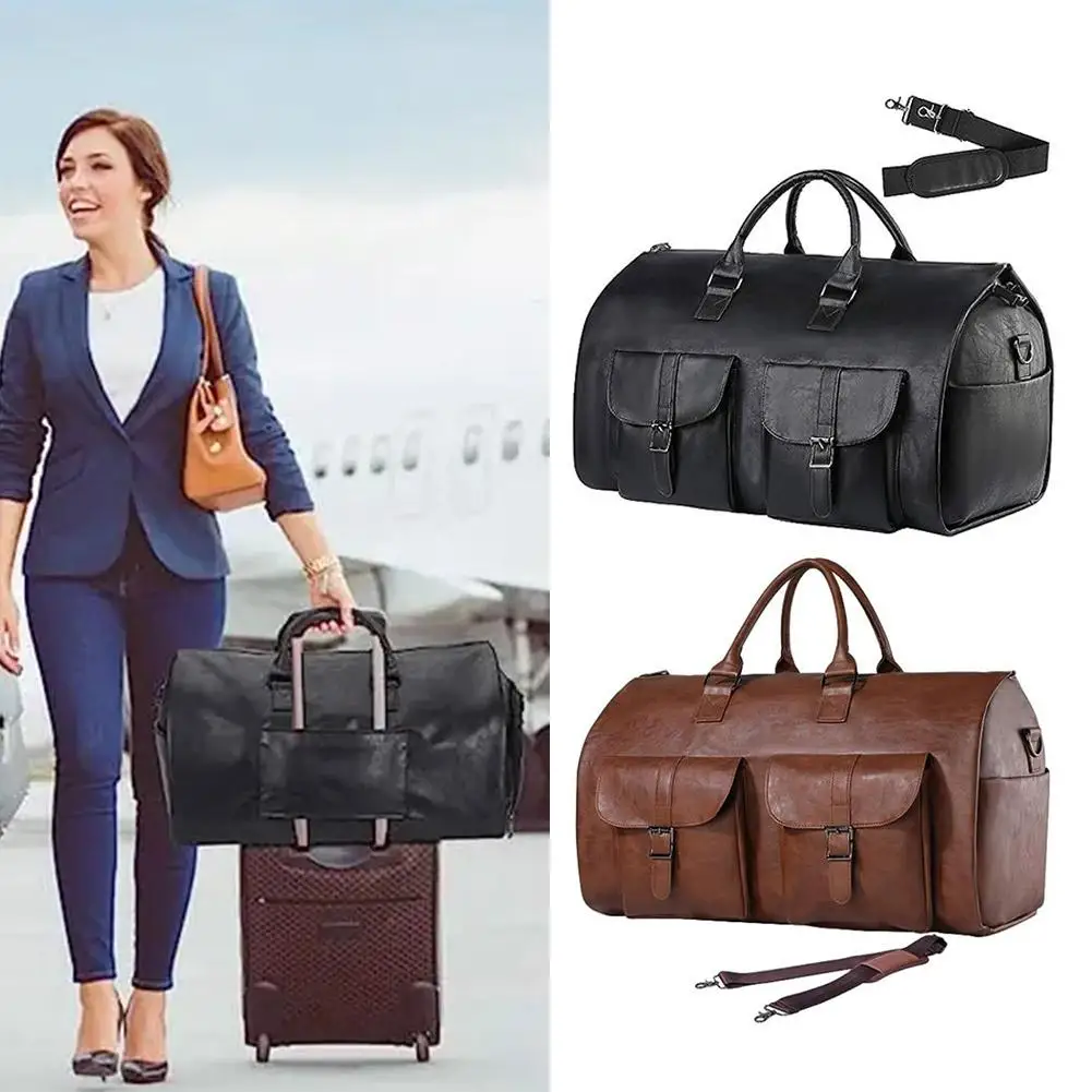 Garment Bag For Travel Convertible Carry On Garment Duffel Pu Bag For Men Waterproof Large Bag 2 In 1 Suit Dress Business T A5j7