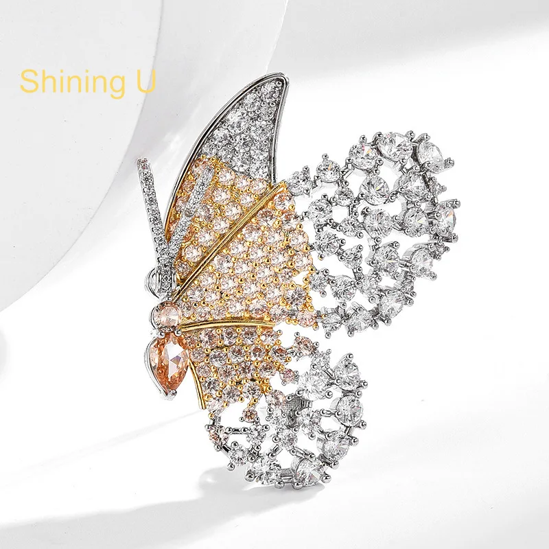 

Shining U Bicolor Zircon Gems Butterfly Brooch for Women Fashion Accessory Gift