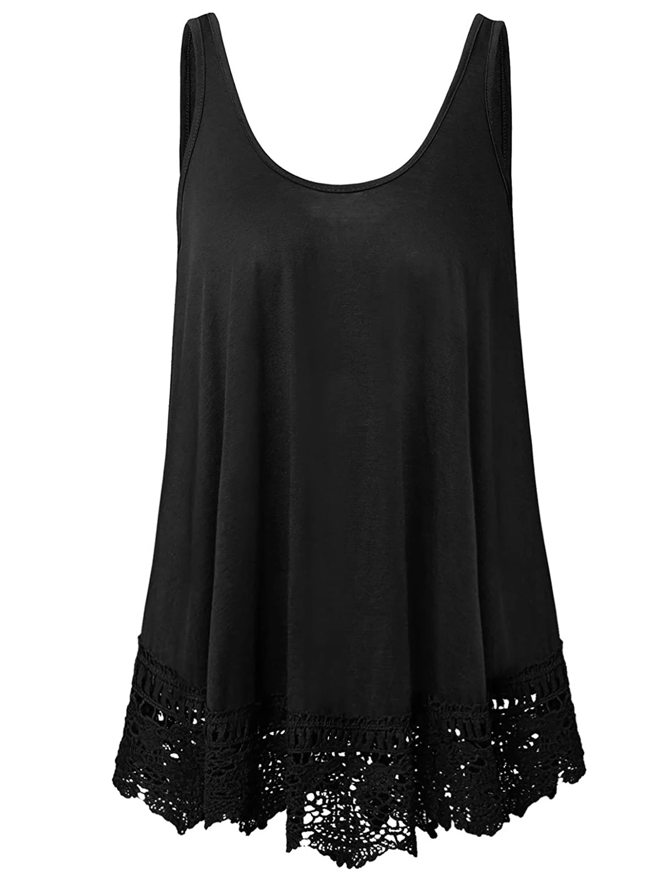 

Parara Plus Size Tank Top for Women，Black Lace Swing Scoop Neck Cute Tops，Summer Causal Loose Fit Womens Clothing