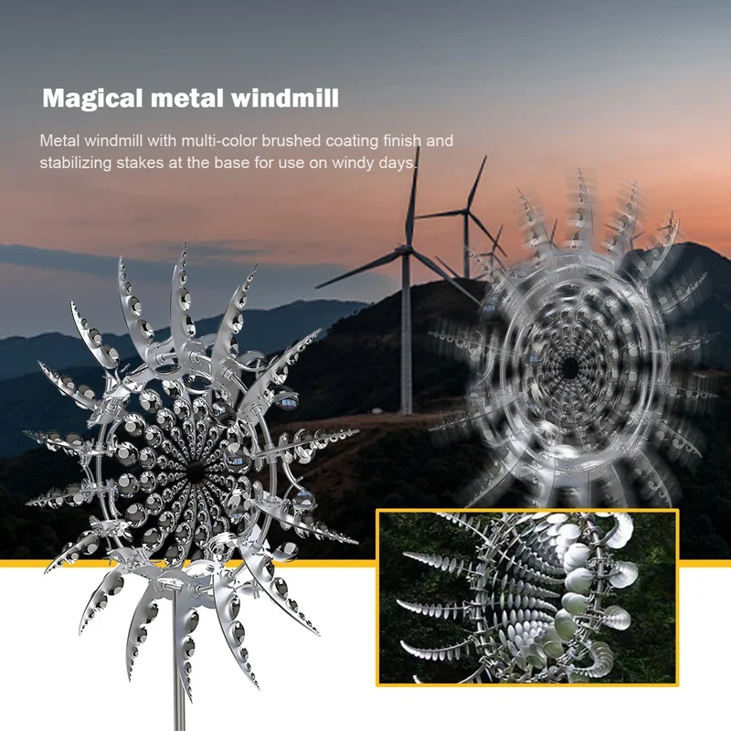 2023New Unique and Magical Metal Windmill 3D Wind Powered Kinetic Sculpture Lawn Metal Wind Solar Spinners Yard and Garden Decor