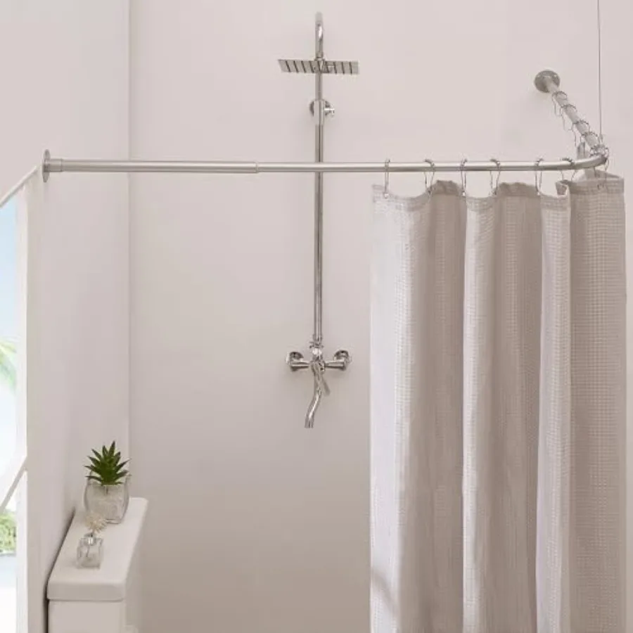 

Corner Shower Curtain Rod [39"-69"] x [55"-85"] Adjustable L Shaped Shower Rod No-Sagging 90 Degree Curved Curtain Rod for Bath