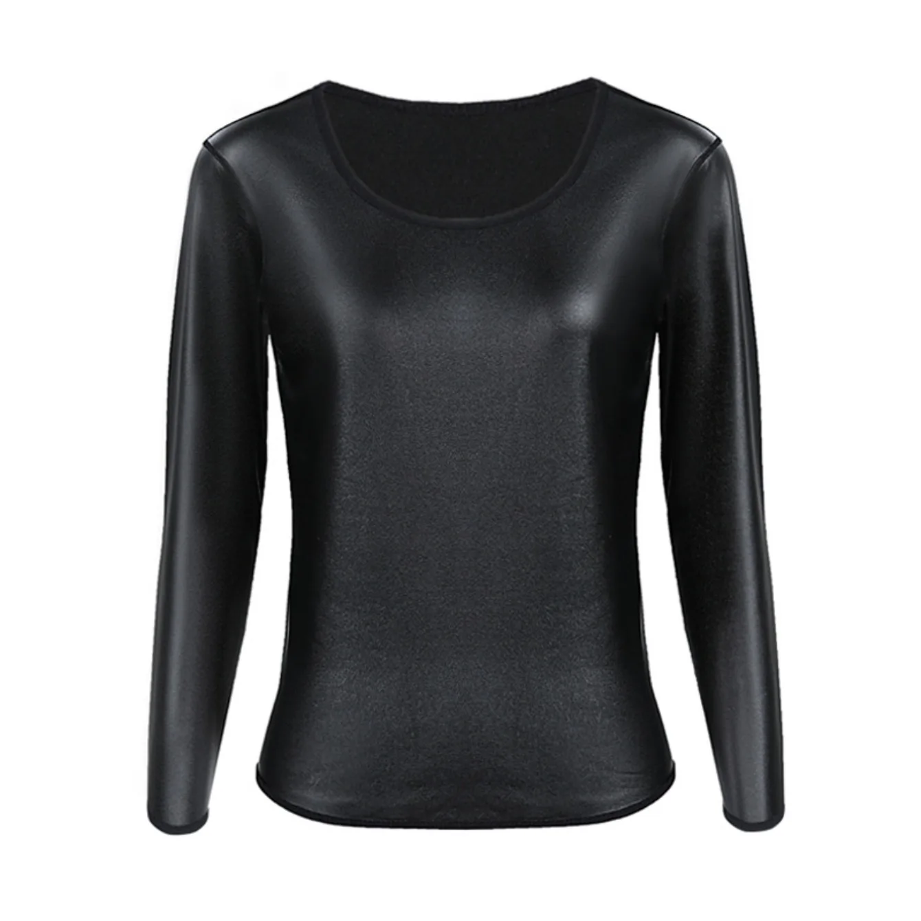 

Slimming Body-Shaping Yoga Faux Leather Base Top - High Stretch Tummy-Control Seamless Top Outerwear-Friendly Gym Shapewear