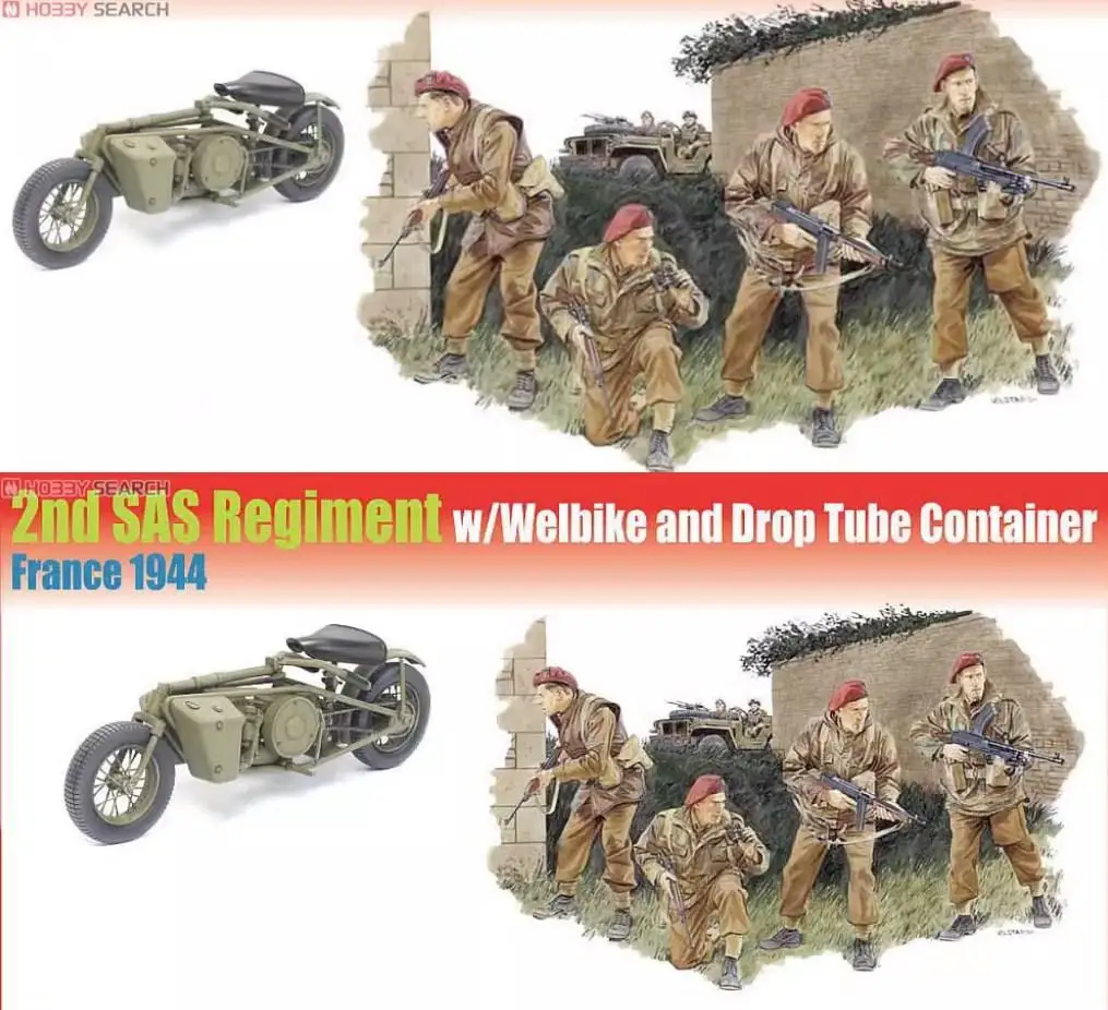 DRAGON 6586 1/35 Scale 2nd SAS Reglment w/Welbike and Drop Tube Container France 1944