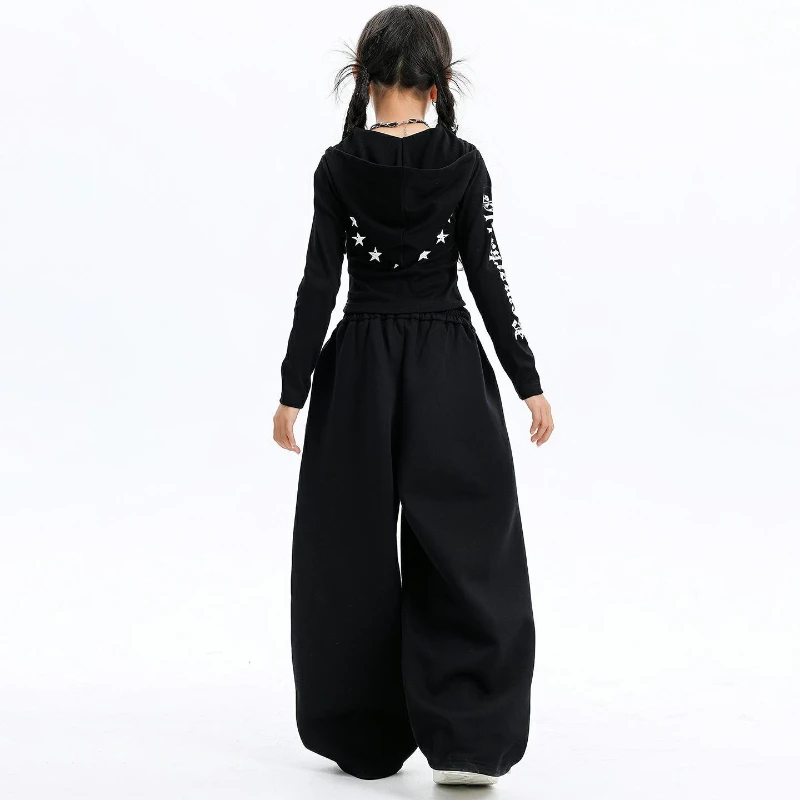 الفتيات أزياء رقص الجاز أداء بلايز سوداء مقنعين السراويل فضفاضة كول الشارع الشهير الهيب هوب الملابس مجموعة عرض مسرحي الزي