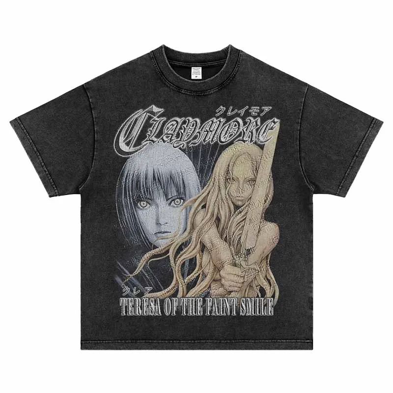 

2025 Big Sword Printed T-shirt, Anime 2D Style, Washed and Aged Short-sleeved, Heavyweight American Retro Men and Women