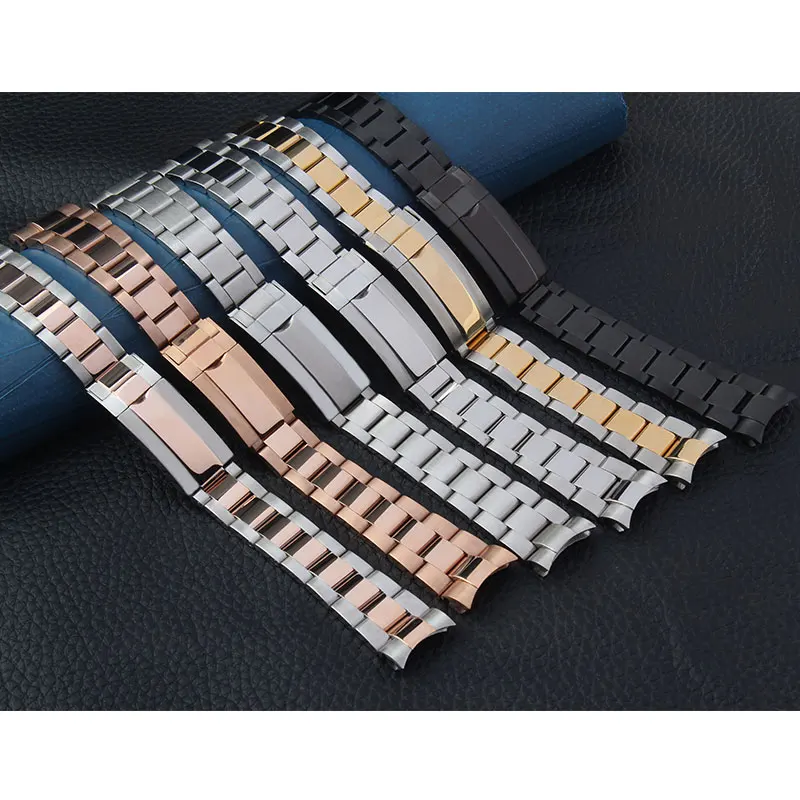 

21mm 20mm Silver Gold Watchband For Rolex Submariner Daytona Seiko NH35 Case Solid Stainless Steel Wrist Bracelet Strap Bracelet