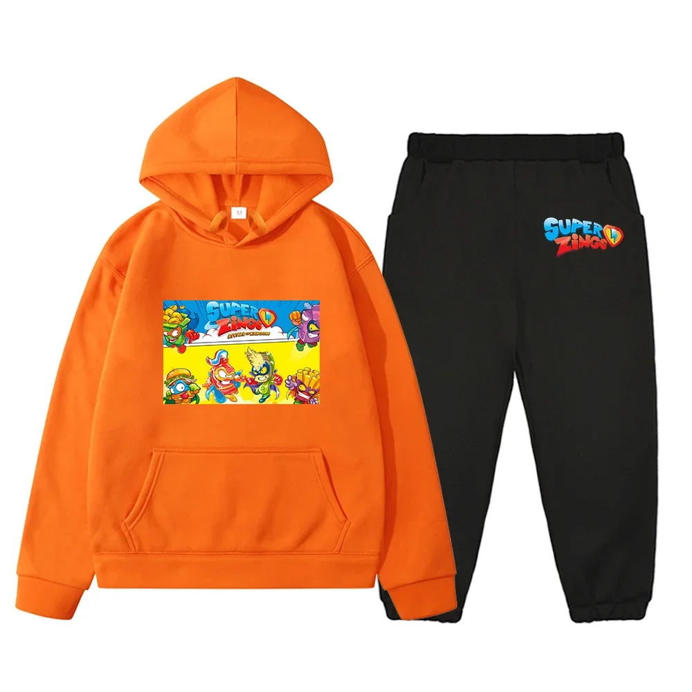 

Super Zings Print Hoodies jacket+Pants Cartoon Fleece Sweatshirts Fashion kids boutique clothes boy girl Sets 2PCS kids suit