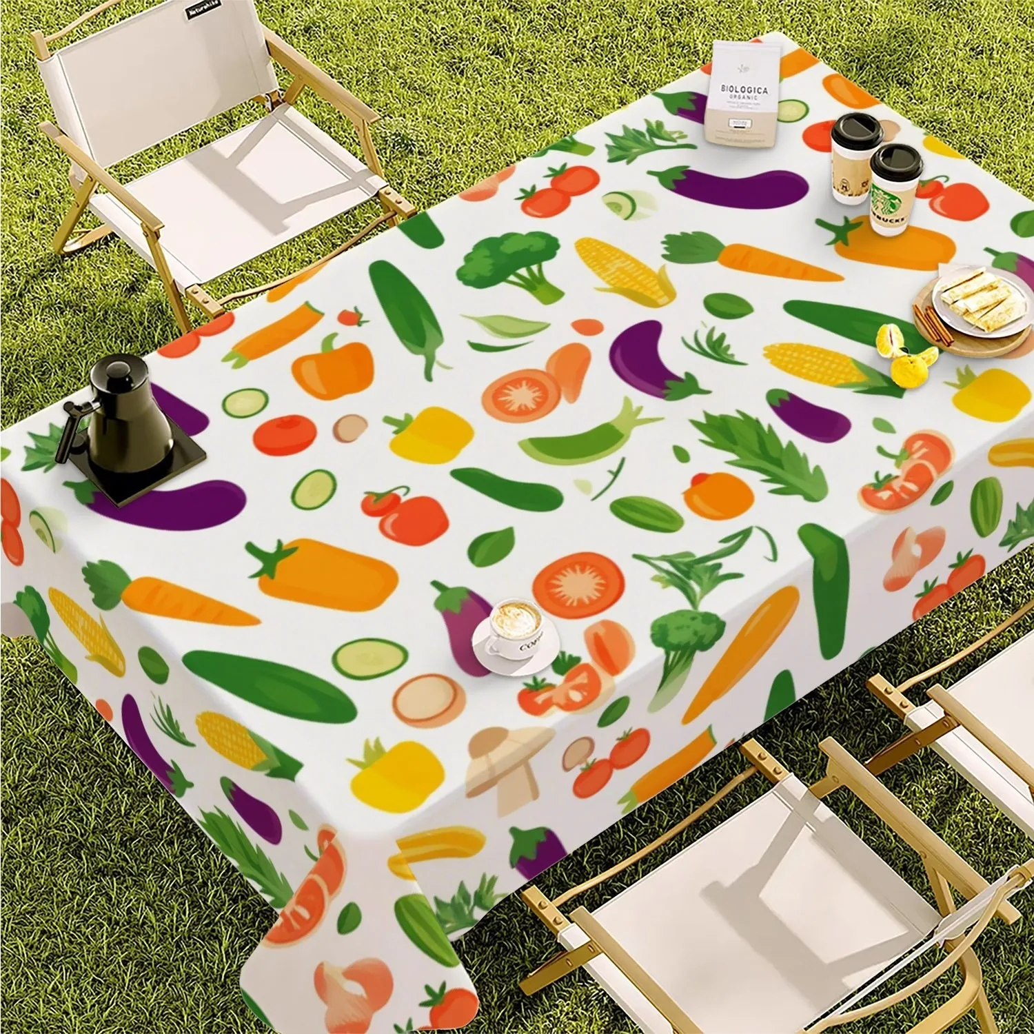 1PC - Single-sided Printing - Colorful Cartoon Patterns of Vegetables and Fruits - Square Tableclothxzj