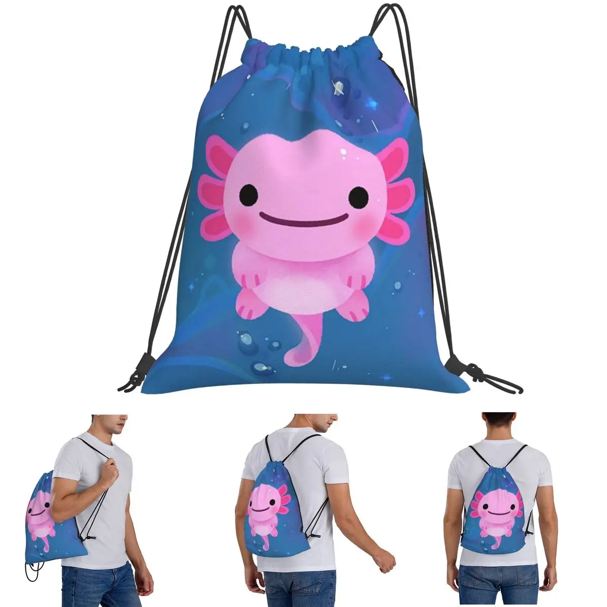

Kawaii Axolotl Mexican Salamander Backpacks Portable Drawstring Bundle Pocket Shoes Bag Book Bags for Man Woman Students