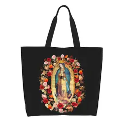 Printed Our Lady Of Guadalupe Mexican Virgin Mary Tote Shopping Bag Canvas Shoulder Shopper Mexico Catholic Saint Handbag