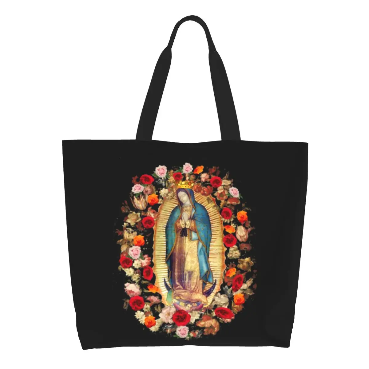 Printed Our Lady Of Guadalupe Mexican Virgin Mary Tote Shopping Bag Canvas Shoulder Shopper Mexico Catholic Saint Handbag