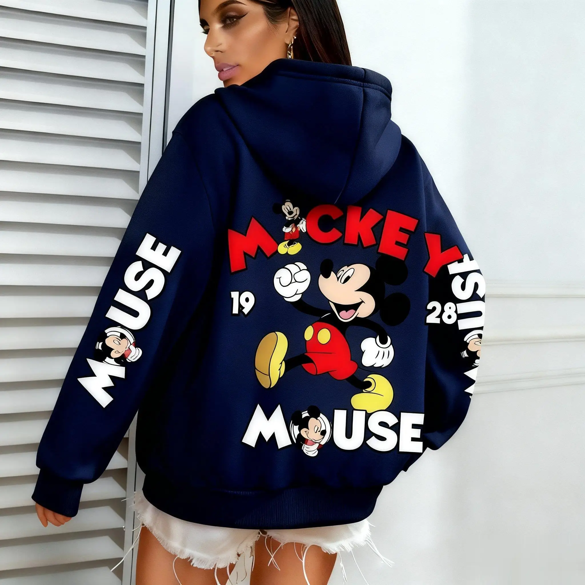 ميكي ماوس ديزني طباعة هوديي النساء الرجال ربيع الخريف موضة جديدة المتضخم بلوزة كاجوال البلوز الشارع الشهير ​ ​   للجنسين