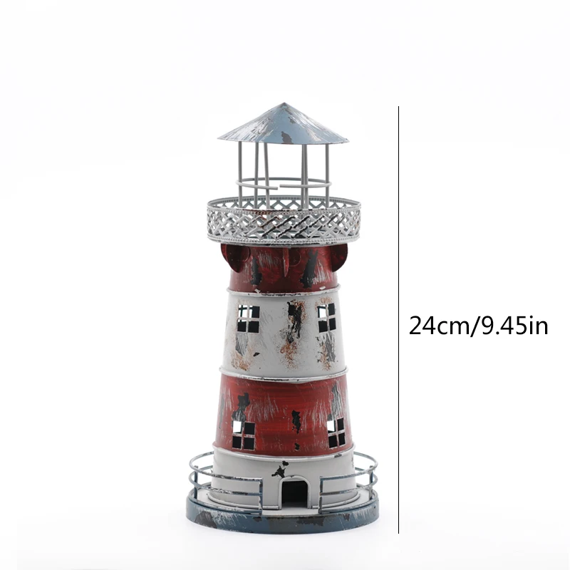 Retro Lighthouse home decor Candle Holders Handmade Craft Mediterranean Wrought Iron Candlestick Creative Nostalgic Decoration