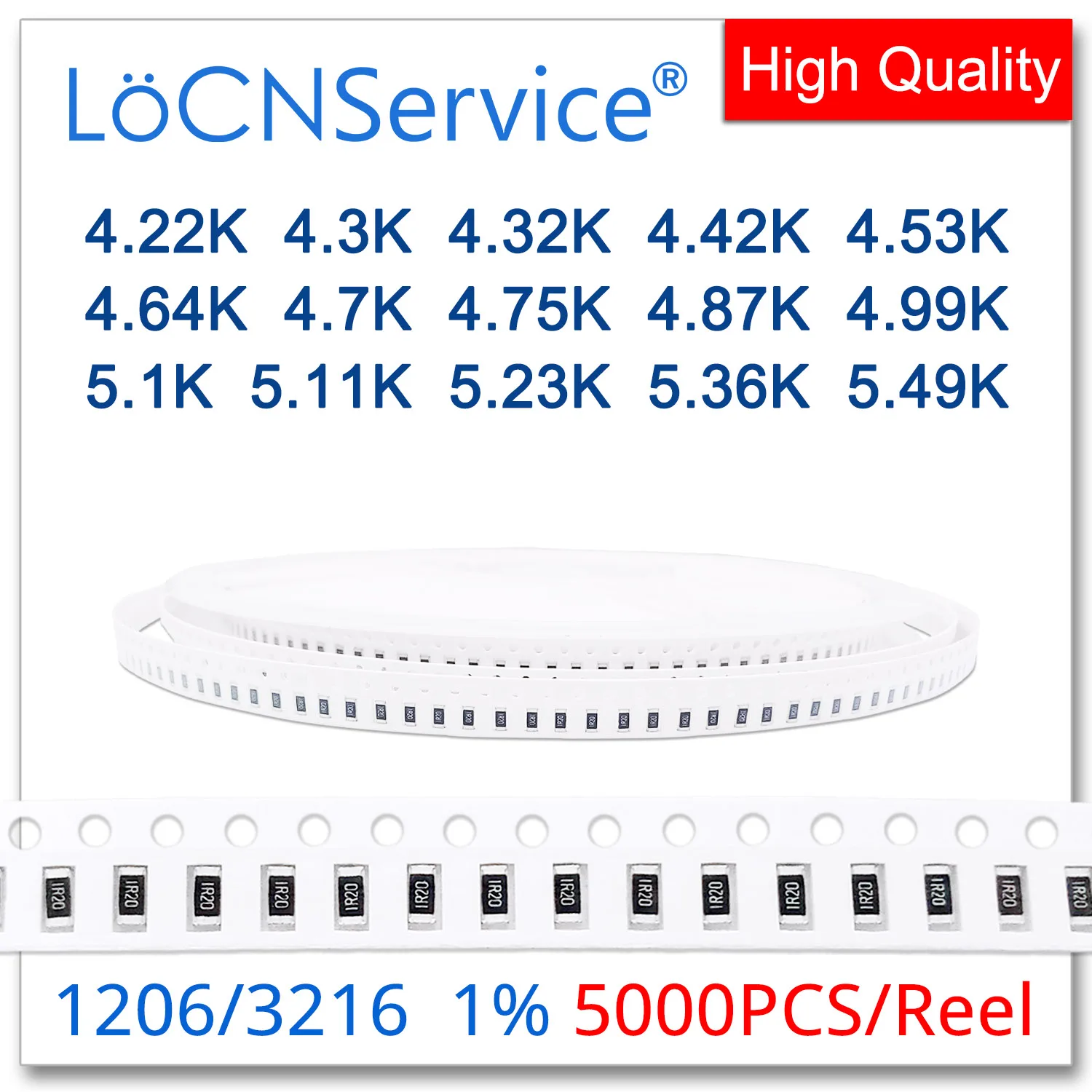 LoCNService 1206 1% 5000 шт. 4,22 К 4,3 К 4,32 К 4,42 К 4,53 К 4,64 К 4,7 К 4,75 К 4,87 К 4,99 К 5,1 К 5,11 К 5,23 К 5,36 К 5,49 К 3216 Резистор