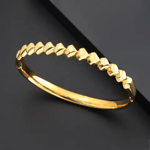 JOVO LOVE Trendy For Women Stainless Steel Cast Heart Bangle Quality Polished Bracelet Gold Color Valentine Day's Jewelry Gift