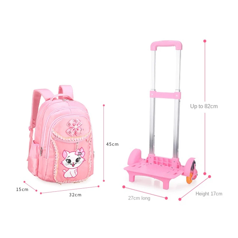 Mochila escolar com rodas para crianças, Saco de rolamento para meninas, Estudante primário, Kids Trolley Bags