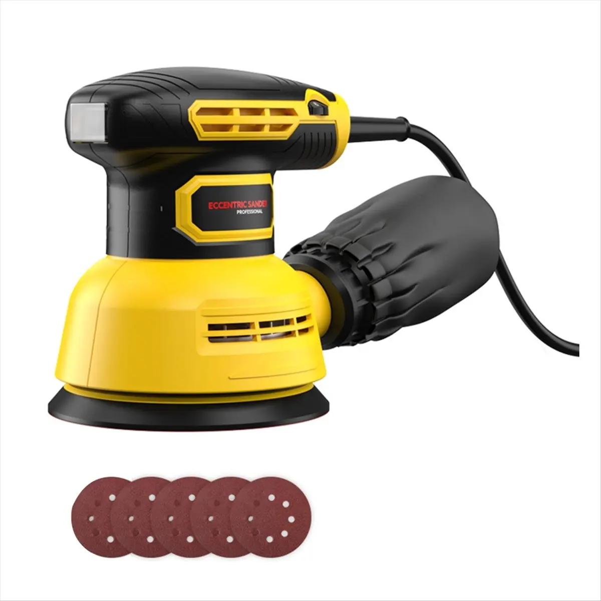 A77K 5-Inch Random Orbital Sander 12000RPM 6 Variable Speed Sander Machine with 5Pcs Sandpapers for Woodworking EU Plug