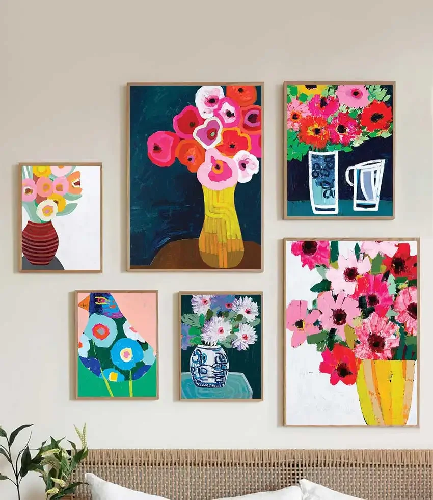 1pc frameless Canvas Painting 1pc frameless Modern Colourful Flower Wall Art Canvas Painting Birds Nordic Poster Carlotta Olga E