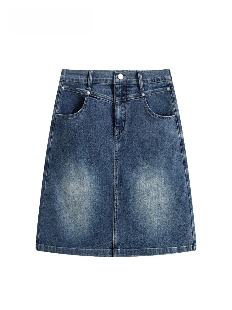 

High Waist A-Line Denim Skirt for plus Size Women Summer New Style Casual Cotton Polyester Blend Anti-Aging Trendy Skirt