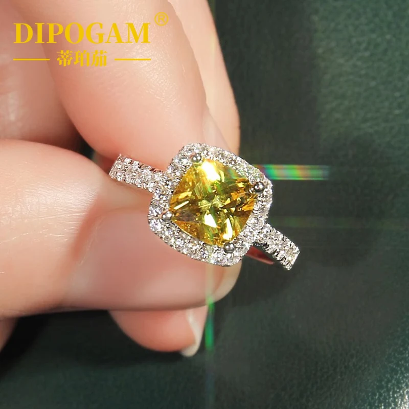 

DIPOGAM New Elegant Yellow Moissanite Ring Women Rings Luxury Wedding Anniversary Party Lady's Bright Fashion Jewelry