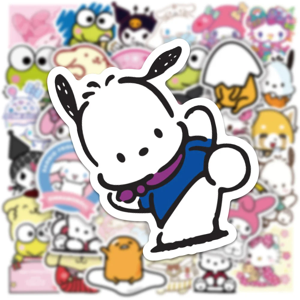 10/30/50pcs Mixed Sanrio Kuromi Pochacco Stickers Hello Kitty Cinnamoroll Decal Laptop Skateboard Suitcase Car Sticker for Kids