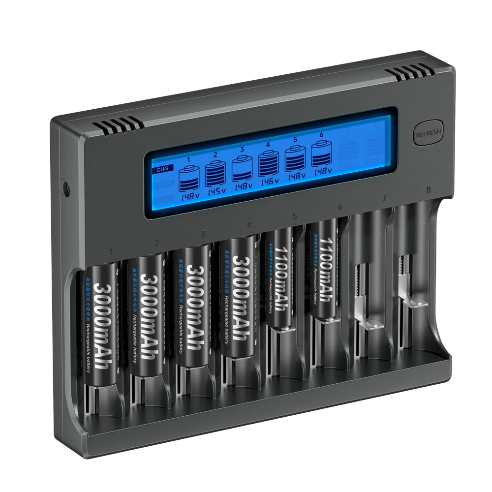 PALO AA Rechargeable Battery 1.2V NIMH AA 2A Cell With 8 Bays Charger for 21700 18650 16340 Li-Ion Batteries AA/AAA NIMH Battery