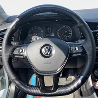 DIY protector para volante de coche de fibra de carbono de cuero transpirable para Volkswagen VW Golf 7 Polo 5 Arteon Passat Tiguan 2013-2021