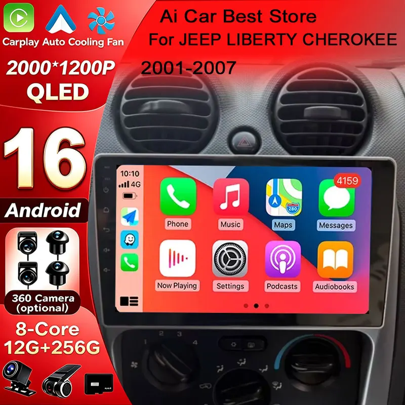 Android 16 Car Radio Multimedia Video Player Stereo For Jeep Liberty Cherokee 2002-2021 Navigation GPS with USB Bluetooth Suppor