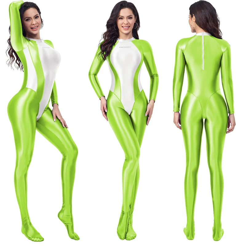 

2025 Glossy women body suits tight jumpsuit Oily smooth Shiny Sports cycling Fitness yoga clothes surf Diving suit swimsuit