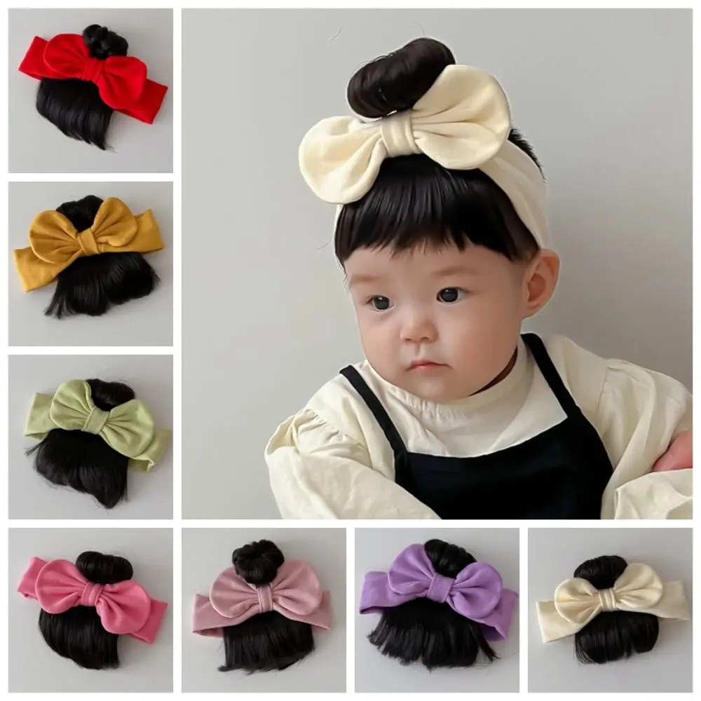 Bowknot Baby Hair Bands Wig Cotton Fluffy Infant Hairpiece Breathable Realistic Bangs Chignons Headband Photography Props