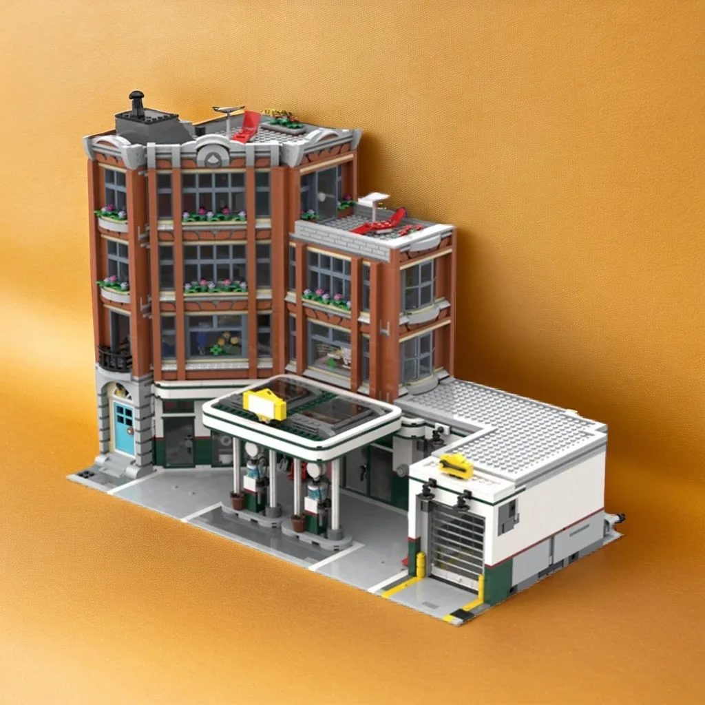 

4897pcs MOC Big (Corner) Garage DIY Mini Downtown Service Station Building Blocks, Charming Birthday Toys Gift