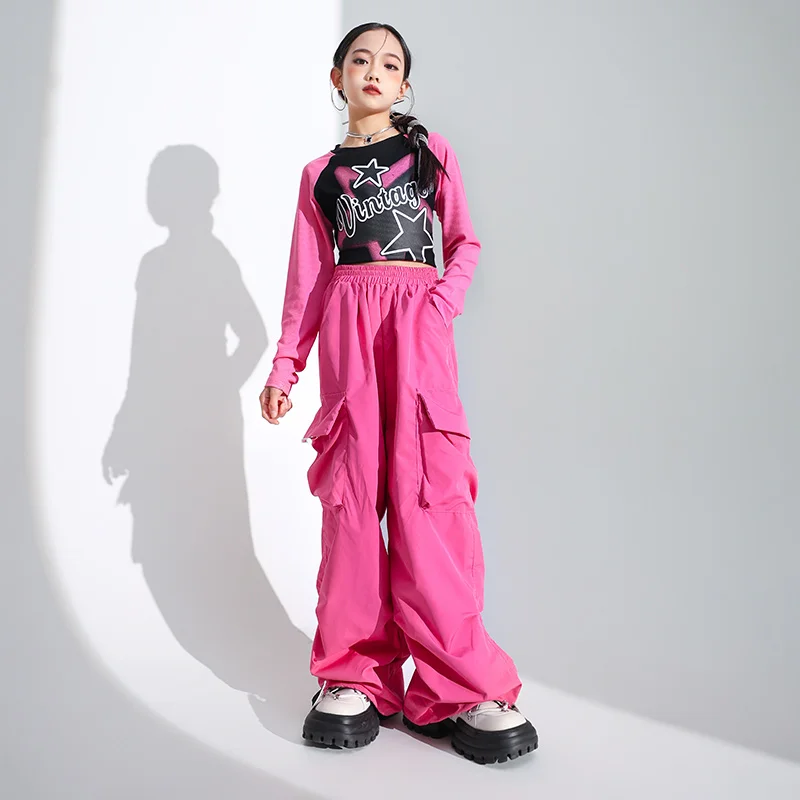 Kids Hip Hop Clothing Camouflage Crop Top Long Sleeve T Shirt Casual Cargo Pants for Girl Jazz Streetwear Dance Costumes Clothes