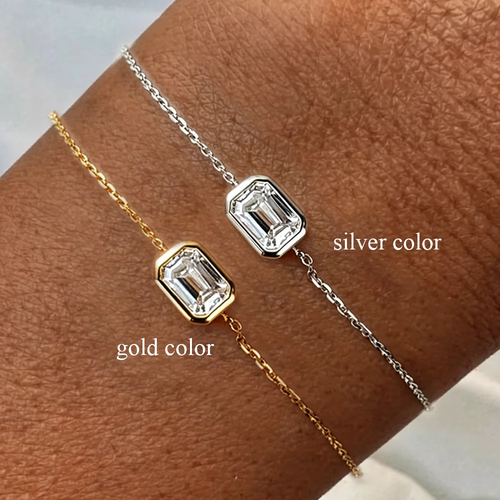 COSYA 1-2CT Pear/Emerald Moissanite Chain Bracelets for Women S925 Silver 18K Gold Waterdrop Bezel Diamond Link Dainty Jewelry