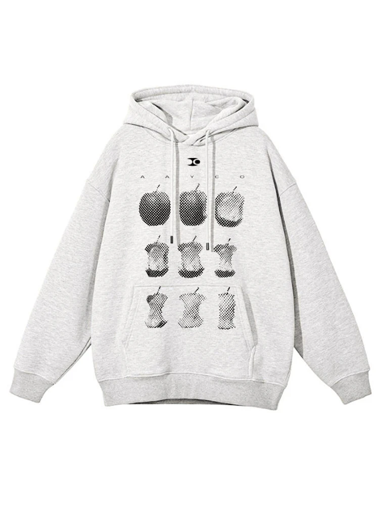 Casual Apple Printing Vrouwen Losse Katoenen Hoodies 2024 Winter Losse Vrouw Truien Vintage Warme Vrouwelijke Kleding Tops