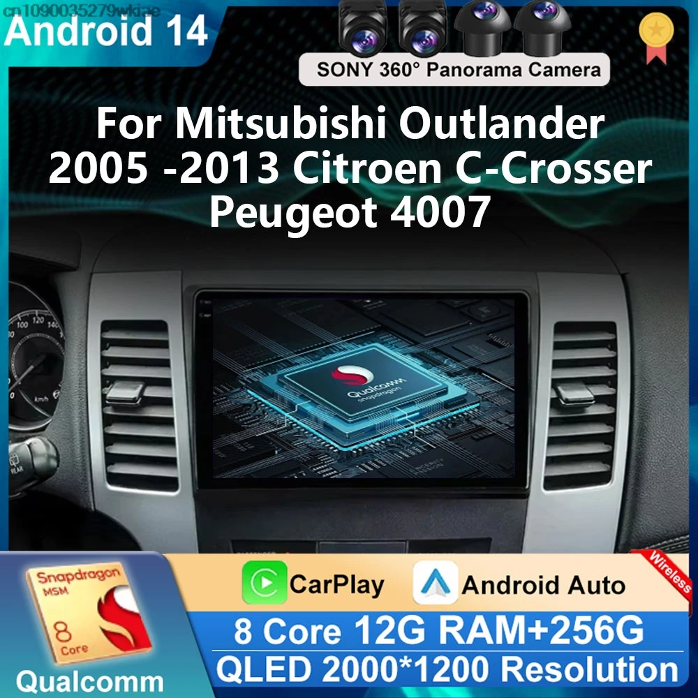 

Автомобильный радиоприемник Andoird 14 для Mitsubishi Outlander 2005-2013 Citroen C-Crosser Peugeot 4007, беспроводной Carplay, авто мультимедийная стереосистема