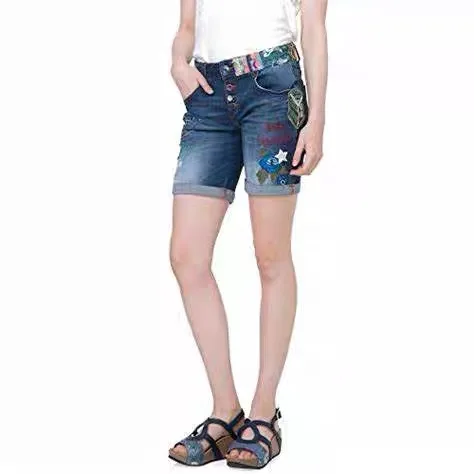 Foreign trade European and American style Spanish original single women's denim shorts embroidered printed patch design