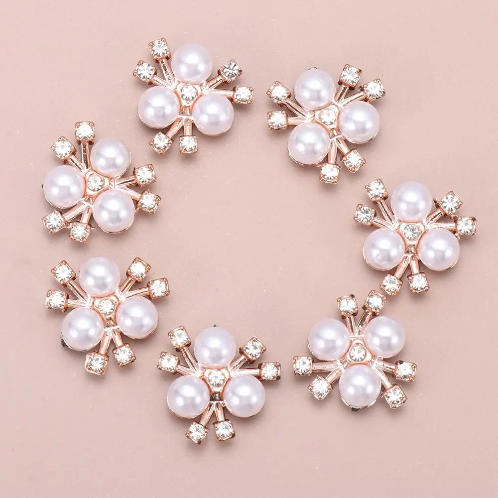 10PCS Pearl Flower Rhinestone Buttons Sparkling Crystal Hairpins Decoration Clothes Sewing Accessories