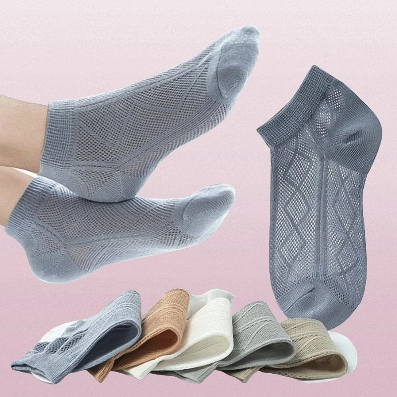 Chaussettes respirantes à bouche peu profonde pour hommes, chaussettes décontractées fines, maille assortie, confortables, document solide, courtes, été, nouveau, 5/10, 2024 paires