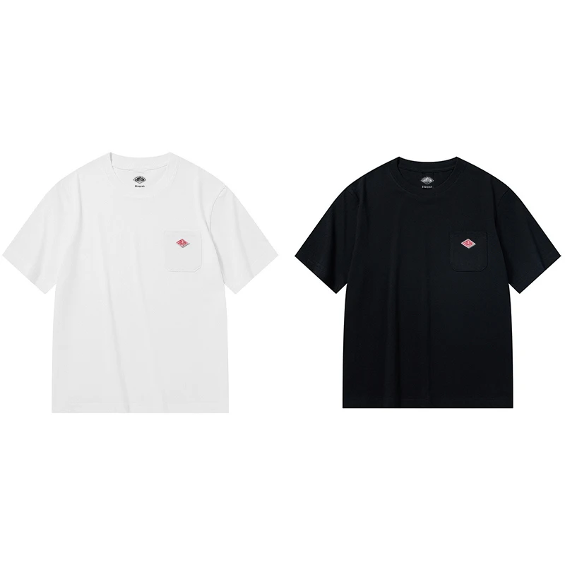 2025 Hot Sales Japanese Style Men and Women's Solid Pure Cotton Embroidery Pocket T-Shirt Short Sleeve Tee Simple Fashion Brand image 3
