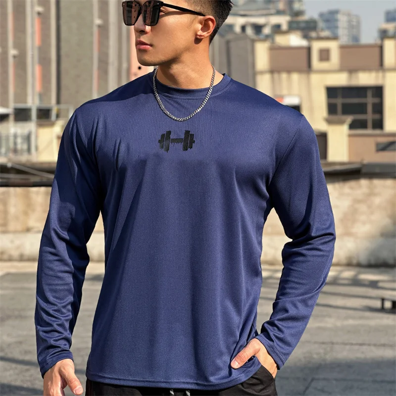 New Sport Pullover quick-drying Running Round Neck T-shirt Men Long Sleeves spring autumn Breathable T-shirt fitness top clothes