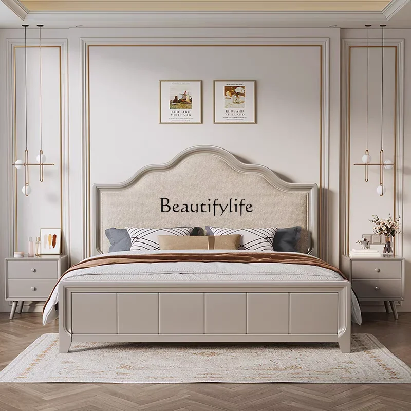 FG10American light luxury cream style simple solid wood bed bedroom modern cotton and linen soft bag backrest