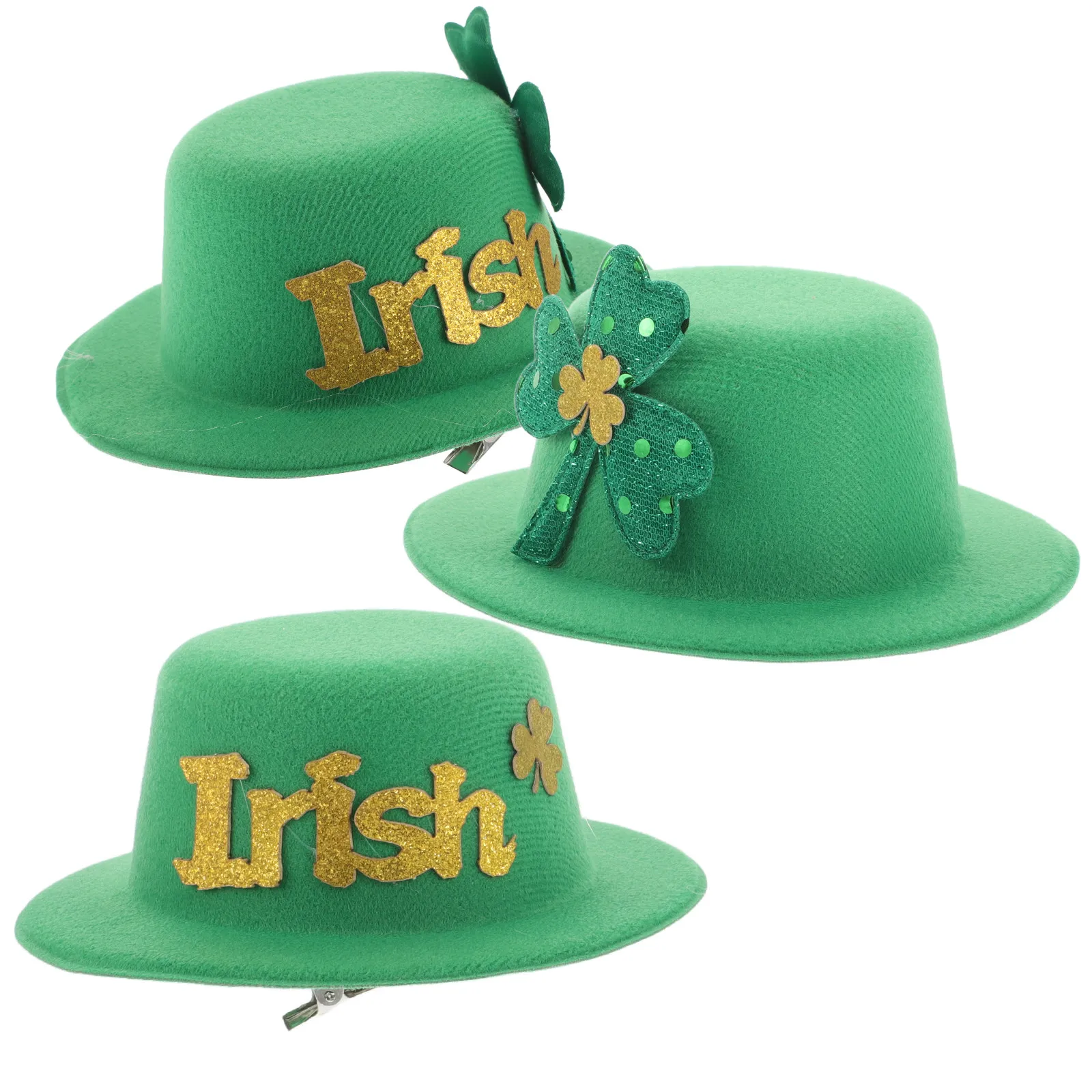 

3Pcs St. Patrick's Day Hair Clips Green Hat Theme Decorative Hair Accessories for Women Holiday Party Celebration