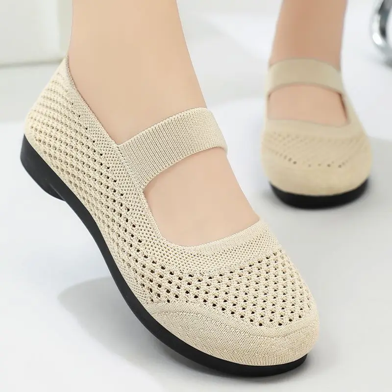 Summer Shoes For Women Loafers Casual Breathable Ballet Flats Knitted Lightweight Pregnant Ladies Slip On Shallow Bottom Sneaker