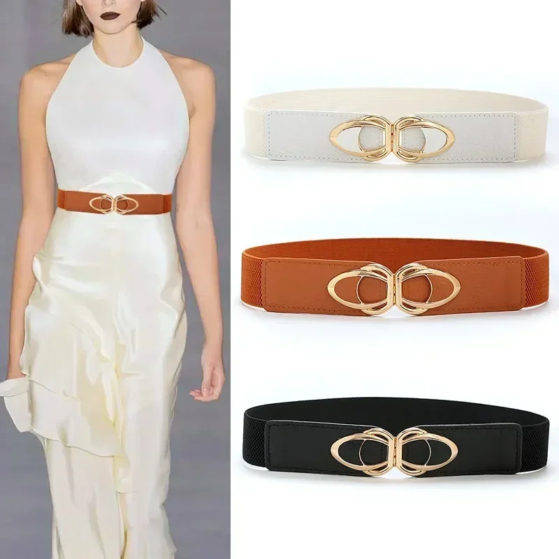 Fashion PU Leather Elastic Wide Belts for Women Stretch Thick Waist Dress Plus Size By Beltoxfine Luxury Designer  Women Belt