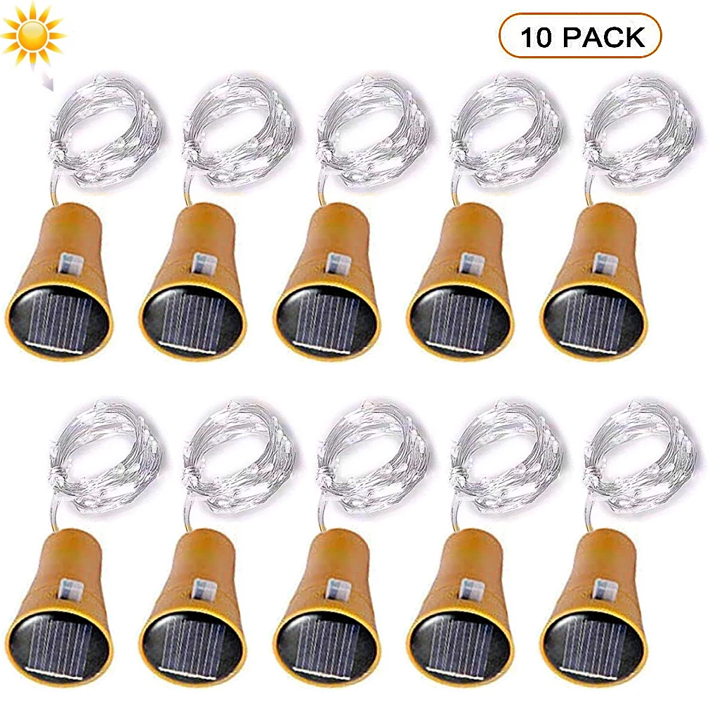 10/20Leds Zonne-Wijn Fles String Licht Zonne-Energie Koperdraad Sprookjes Kurk Vorm Kerstlamp Voor Bruiloft Feest Tuin Decor