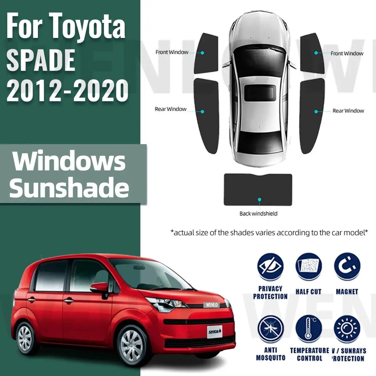 

Для Toyota SPADE 2012-2020 автомобильный солнцезащитный козырек, магнитная рамка на лобовое стекло, штора, заднее боковое окно, солнцезащитный козырек