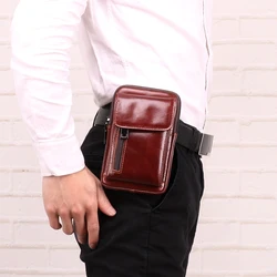 Wearing leather belt mobile phone waist bag men's multi-functional sports bag genuine leather vintage waist bag for men