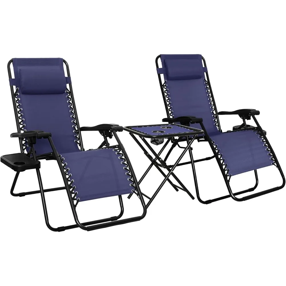 

Outdoor Textilene Adjustable Zero Gravity Folding Reclining Lounge Chair Set with Side Table, pack of 2, Blue