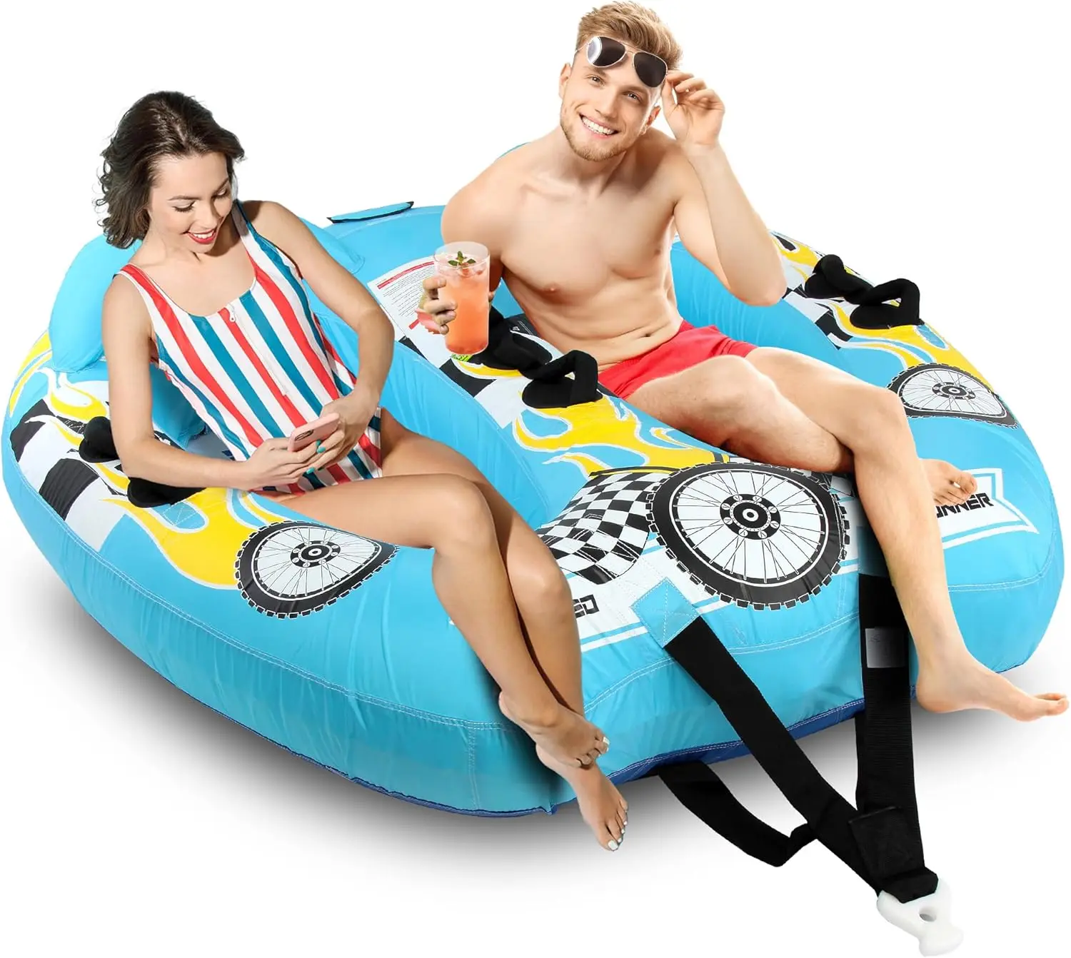 Life Watersports Inflatable Towable Booster Tube - Two Person Water Boating Float Tow Raft, Inflatable Pull Boats/Tubes/Towables